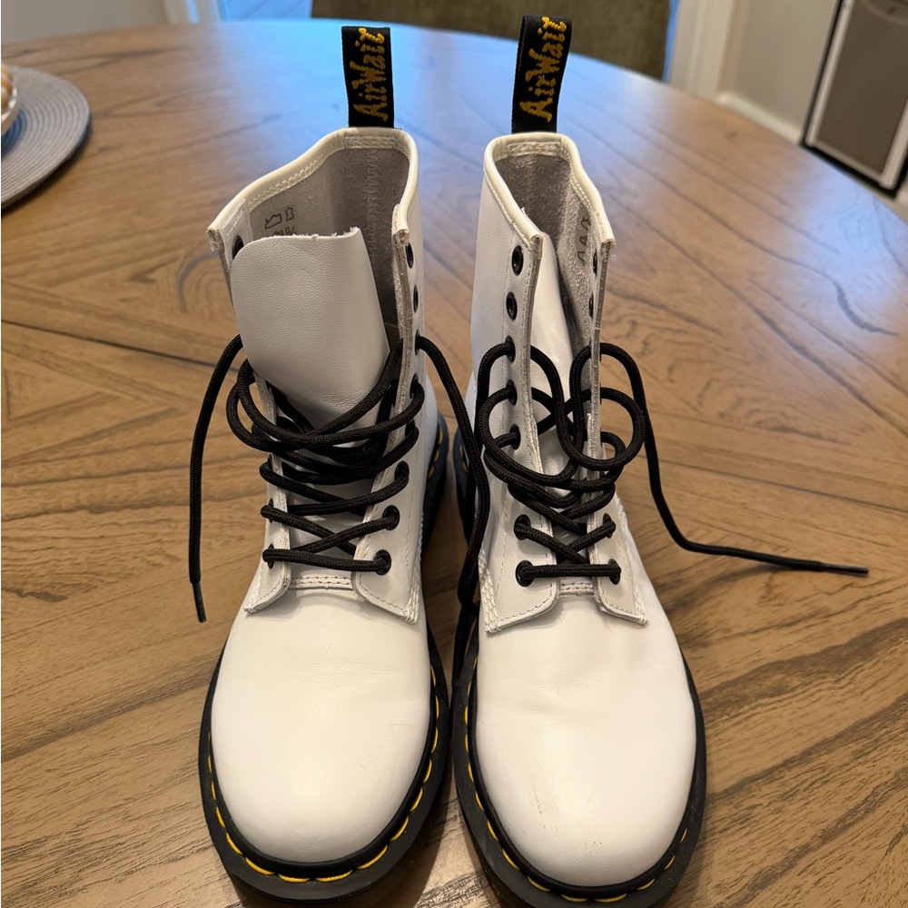 Dr. Martens AirWare White Leather Lace-Up Ankle Boots with Black Laces